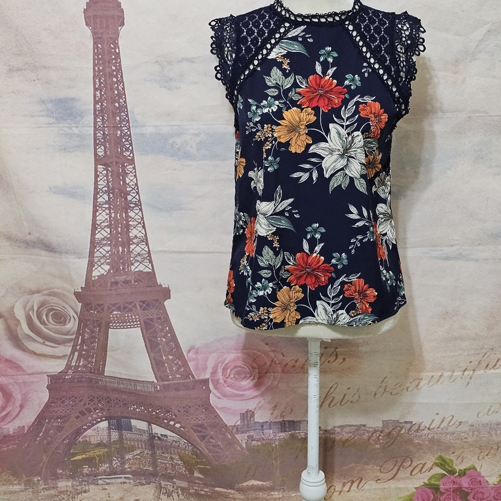 Floral Lace Trim Women's Top